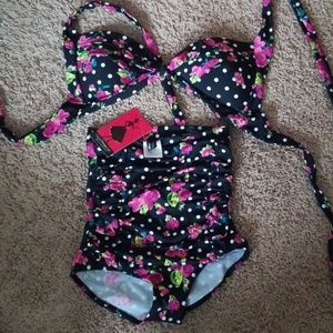 Unique Vintage black polka dot swimsuit